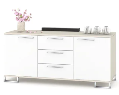 Produktbild von Große Kommode mit Schubladen Fernsehschrank HANA 3S Kaschmir/Weiß Matt 150cm