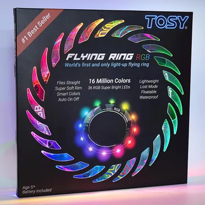 Produktbild von TOSY Flying Ring RGB mit 36 LEDs – Leuchtender Wurfring mit 16,7 Millionen Farben – Wasserdicht, schwimmfähig & sicher – Outdoor-Spielzeug für Kinder & Erwachsene – Pool, Strand & Camping
