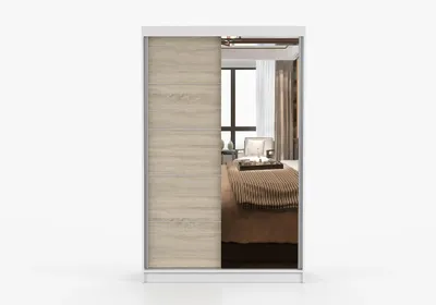 Produktbild von Schwebetürenschrank Kleiderschrank Schrank 120 cm Weiß mit Spiegel, 2-türig, Schlafzimmer IMOI X