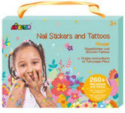 Produktbild von Avenir Kinder Kreativ-Set mit Nagelstickern und temporären Tattoos mit Blumenmotiven - ab 3 Jahren