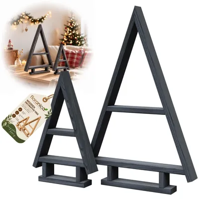 Immagine prodotto di Floranica Albero di Natale in Legno Stilizzato, Set da 2, 55 + 35 cm, Pino Impregnato Interno ed Esterno – Antracite
