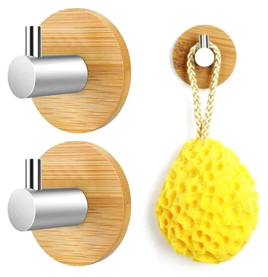 Produktbild von selbstklebende Holzhaken, Handtuchhaken aus Holz, wasserfeste selbstklebende Wandhaken, selbstklebende Haken für Wohnzimmer, Küche, Badezimmer, Schlafzimmer