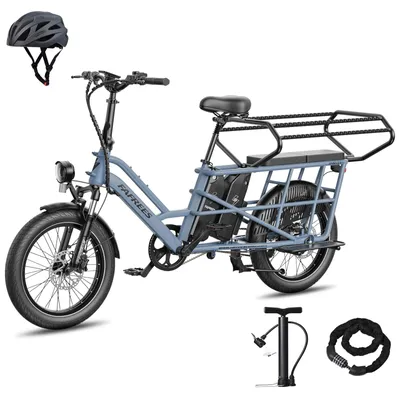 Obrázek produktu pro Rodinné elektrokolo s dětskými sedačkami pro 2 děti – elektrokolo typu "longtail" s nosností 200 kg a dojezdem 170 km – modré