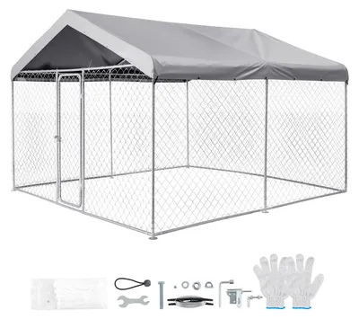 Image de SucceBuy Chenil pour chien 3 x 3 x 2,15 m avec serrure de sécurité, niche extérieure avec toit résistant aux UV et à l'eau, enclos robuste pour grands chiens