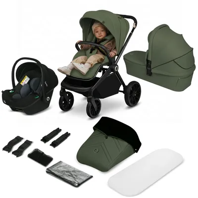 Produktbild von Lionelo Kombikinderwagen Mika Plus 3in1 bis 38 Monate (22kg), XXL-Verdeck mit UPF50+, 3-stufige Verstellung des Elterngriffs - Olivgrün