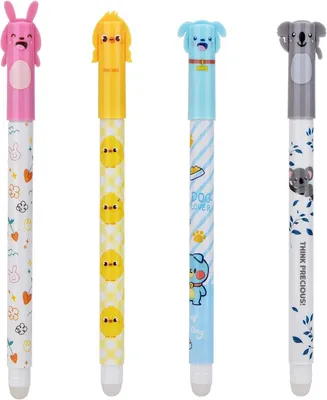 Productafbeelding van Uitwisbare balpennen (3 blauw + 1 zwart) - Set van 4 - Uitwisbare pennen - Kindercartoon - Uitwisbaar voor kinderen