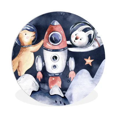 Produktbild von MuchoWow® Rundes Wandbild - Runde Bilder Weltraum - Rakete - Kaninchen - Jungen - Mädchen - Kinder Ø 90 cm Kreis Wanddekoration Kunststoff - Wandkreis - Wandschmuck - Wand-Kreis - Wohnzimmer - Bild - Runde - Wanddeko - Dibond - Kunstdrucke