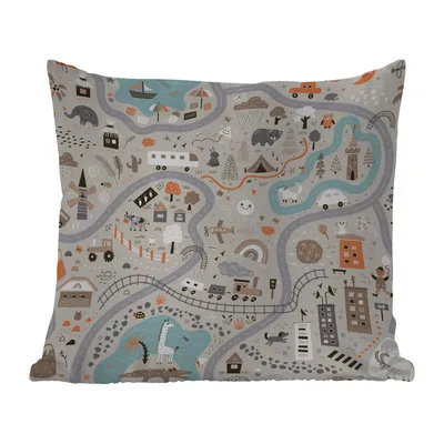Produktbild von MuchoWow® Outdoor Kissen - Auto - Kinder - Stadt - Tiere - 50x50 cm - Wetterfest - Lounge Kissen - Komfortabel - Kissen mit Bild