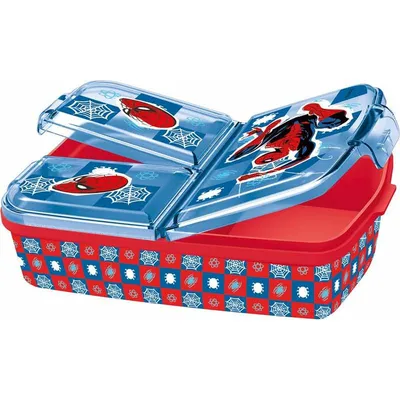 Obrázok produktu pre Obedový box pre deti s 3 priehradkami Spiderman obedový box modro-červený Box na raňajky