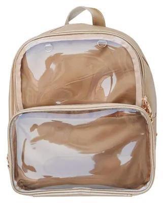 Obrázok produktu pre Batoh pre dievčatá, školský batoh, priehľadné okienko, hnedý, materiál: umelá koža (PU), PVC, rozmer: 27x10x31 cm