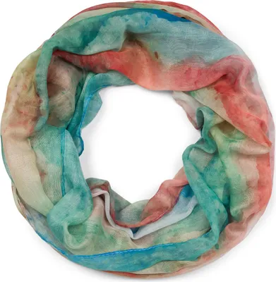 Produktbild von styleBREAKER Damen Loop Schal mit buntem Aquarell Farbverlauf Muster, leichter sommerlicher Schlauchschal mehrfarbig 01016220