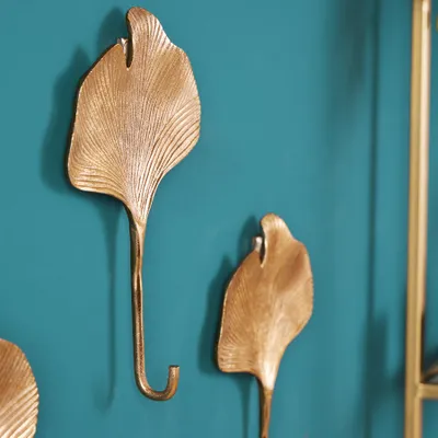 Produktbild von Dekoratives Kleiderhaken 3er Set GINKGO 29cm gold handmade Metall