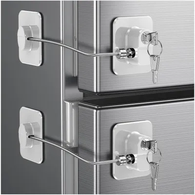 Produktbild von 2 Stück Kühlschrank Schloss mit Klebstoff, Kindersicherung Schrank mit Schlüsseln für Kinder, Kühlschrankschloss für Gefrierschrank, Schränke, Fenster