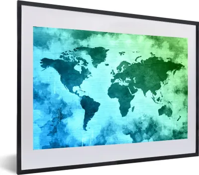 Produktbild von MuchoWow® MuchoWow® Gerahmtes Poster Weltkarte - Blau - Grün 60x40 cm - Poster mit zchwarzem Bilderrahmen - Schlafzimmer - Plakat in Rahmen - Drucken