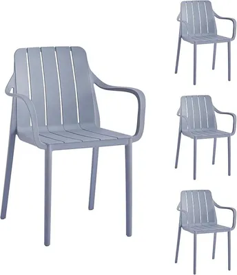 Imagen del producto de Juego de 4 sillas de jardín apilables – Sillas de exterior de alta calidad en color gris, resistentes a la intemperie, con protección UV, con capacidad de hasta 200 kg – ideales para balcón, terraza y comedor