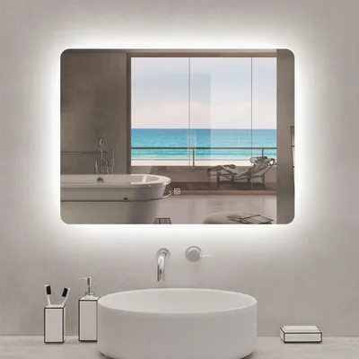 Produktbild von Badspiegel mit LED Beleuchtung 80x60cm 3 Lichtfarbe Dimmbar Wandspiegel mit Touch/Wandschalter Speicherfunktion