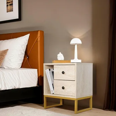 Image de Rhiannon - Table de chevet, 45x30x50h cm Beige, une étagère