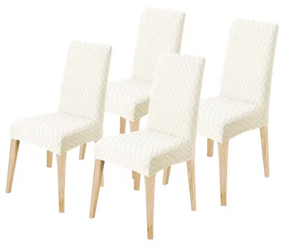 Obrázek produktu pro Sada 4 potahů na židle, univerzální potahy na jídelní židle, odnímatelné, pratelné, béžové, 95% polyester, 5% Elastan