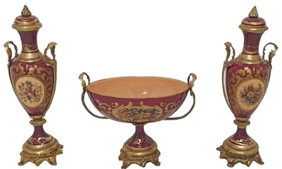 Immagine prodotto di Casa Padrino Set di vasi in Vetroceramica con ciotola rosso / multicolore / ottone - Magnifica decorazione in stile barocco - Mobili barocchi - Accessori per la decorazione barocca - Nobile & Magnifico