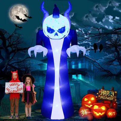 Obrázek produktu pro Nafukovací dekorace na Halloween – strašidelná dýně s kulatou hlavou, vhodná pro venkovní použití – nafukovací dekorace do zahrady s LED osvětlením – pro zahradu