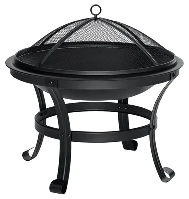Immagine prodotto di Focolare da esterno per campeggio e barbecue - Braciere rotondo da 56 cm - Stufa a legna per giardino - Griglia per barbecue per terrazza e campeggio - Struttura in acciaio robusta - Colore nero