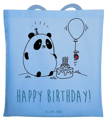 Produktbild von Mr. & Mrs. Panda Stoffbeutel Panda Geburtstag - Sky Blue - Geschenk, Schultasche, Tasche, einkaufsshopper, Tote Bag, Shopping, Laptoptasche