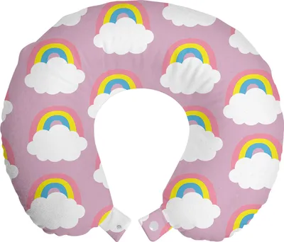Produktbild von ABAKUHAUS Regenbogen Reisekissen Nackenstütze, Weichen Wolken Cartoon Nursery, Schaumstoff Reiseartikel für Flugzeug und Auto, 30x30 cm, Grau, Rosa und Multicolor