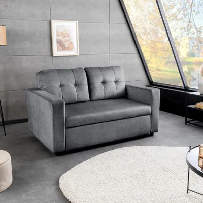 Produktbild von riess-ambiente Ausziehbares Schlafsofa SMART grau Samt 2‑Sitzer Couch mit Nosagfederung Funktionssofa