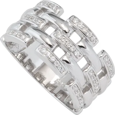 Produktbild von Breiter Ring Damenring mit Zirkonia weiß 925 Silber rhodiniert Silberring Innenumfang 54mm  Ø17.2mm