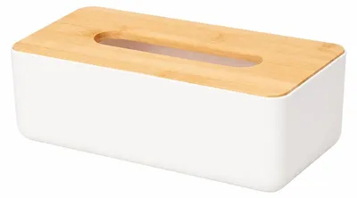 Produktbild von Gewebebox, Bambusdeckel, modernes Design, Weiß