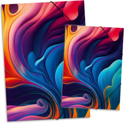 Produktbild von itenga Gummizugmappe Zeichenmappe A4 und A3 Motiv BUNTE WELLEN Set