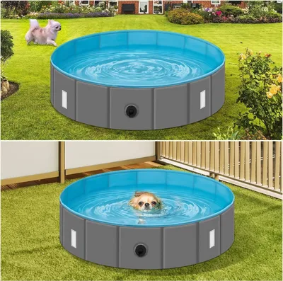 Produktbild von EUGAD Hundepool mit Abdeckung, faltbar, rutschfest, aus PVC, Blau Grau, 80x20 cm