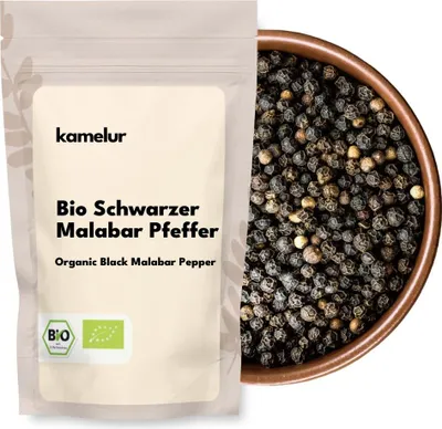 Produktbild von Kamelur® Bio Schwarzer Malabar Pfeffer - Tigerpfeffer 200 g