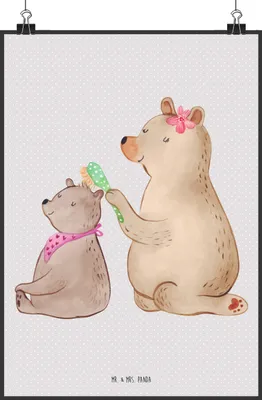 Produktbild von Mr. & Mrs. Panda Bild Bär Kind DIN A0 - Grau Pastell - Geschenk, wanddeko, Muttertag, Mutter, Mama, Wandbild, Plakat, drucke, Vorbild, typografie poster