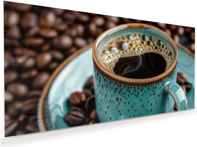 Produktbild von Glasbild 80x40cm in XXL für Wohnzimmer, Schlafzimmer Motiv Kaffee mit Tasse