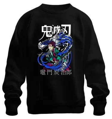 Produktbild von Demon Slayer Tanjiro Kamado Wasserdrache Anime Geschenk Sweatshirt Pullover, Schwarz, S