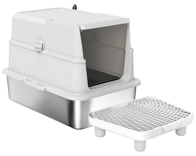 Produktbild von PawHut Katzenklo XL Katzentoilette aus Edelstahl mit Deckel, für große Katzen