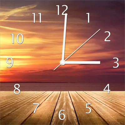 Produktbild von Wallario Design Wanduhr Steg am See - Sonnenuntergang und roter Himmel aus Echtglas, Größe 30 x 30 cm