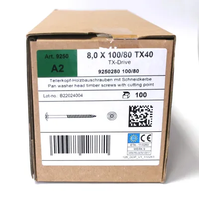 Produktbild von Tellerkopfschrauben Edelstahl A2 8 x 100 mm 100 Stück