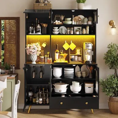 Immagine prodotto di Mobile da cucina - Illuminazione a LED - Pannello forato - Prese USB - Ripiani in vetro