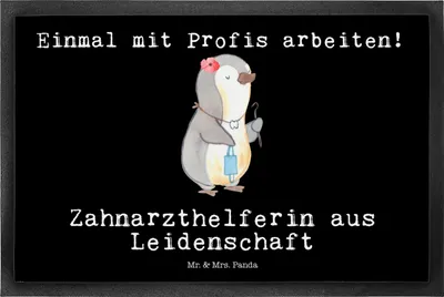 Produktbild von Mr. & Mrs. Panda Fußabtreter Zahnarzthelferin Leidenschaft 50 x 75 cm - Schwarz - Geschenk, Bodenvorleger, Schmutzfangmatte, Gummimatte, Fussmatte, fußmatte