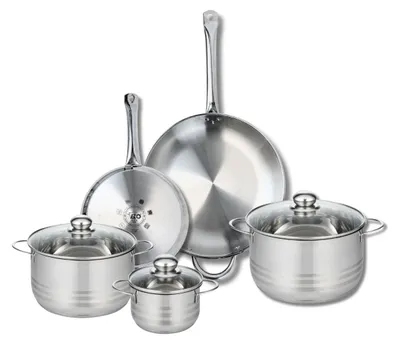 Image de Ensemble de 2 Poêles de cuisson 24 et 32 cm et 3 faitouts 14, 20 et 24 cm Elo Profi Brillant