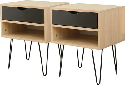 Produktbild von WYCTIN 2er Nachttisch Beistelltisch Nachtschrank mit Schublade mit Beine MDF 40*34*50cm