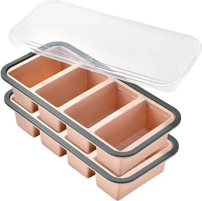 Obrázek produktu pro Silikonové formičky na polévky, 1/2 šálku, s víčkem, ideální pro přípravu jídel, zmrazování polévek, omáček a vývarů, velká forma na kostky ledu – 2dílná sada