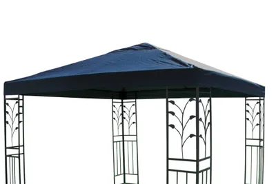 A dark blue gazebo roof and black metal frame, shown against a white background.