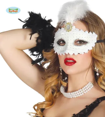 Produktbild von y venezianische Maske mit Feder in weiß für Damen