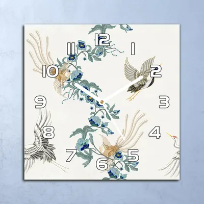 Produktbild von Deko Glasuhr Wanduhr 30x30 Stickerei Vögel und Blumen Quarz Küchenuhr Bürouhr