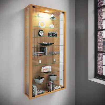 Produktbild von VCM Glasvitrine hängend | Vitrine Glas mit ESG-Sicherheitsglas | Maße: H. 114 x B. 59 x T. 18 cm | Hängevitrine Glas | Modern und platzsparend | Glas Vitrinenschrank - Vitrosa Maxi