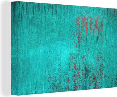 Produktbild von OneMillionCanvasses® - Leinwandbilder - 140x90 cm, Struktur aus Kupfer mit blauer Patina, Wandbilder Kunstdruck Wanddekoration