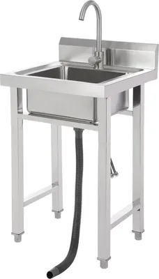 Zdjęcie produktu dla Zlewozmywak gastronomiczny ze stali nierdzewnej - Jednokomorowy wolnostojący - Z baterią 360° - Prostokątny - 35×31×19 cm - Polerowany/szczotkowany - Srebrny